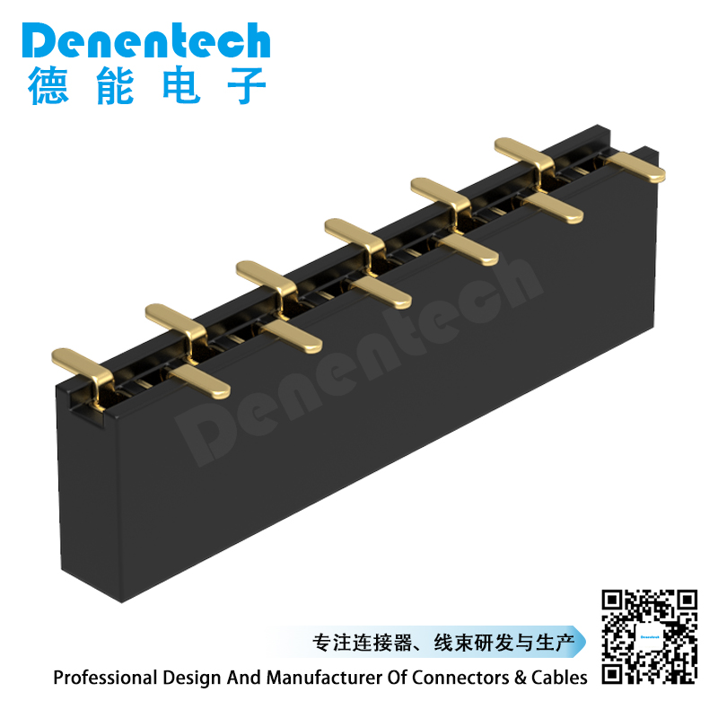 Denentech 工厂直供 1.27MM排母H4.3单排180度SMT  1.27MM间距 单排贴片排母  错位脚母座 塑高4.3
